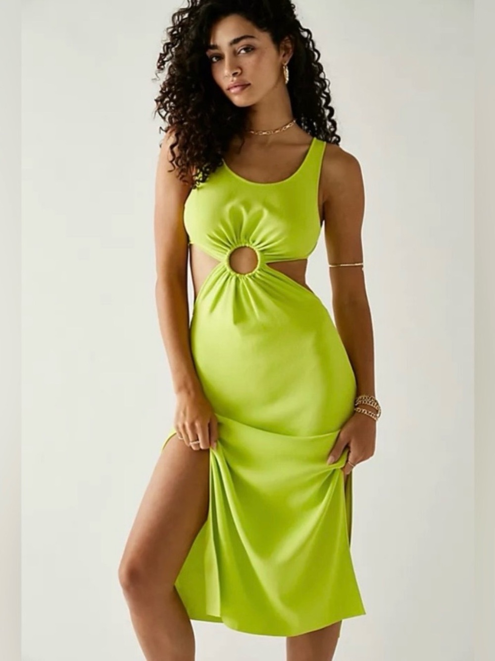 SOLID & STRIPED Neon Lime Cutout Midi Dress
